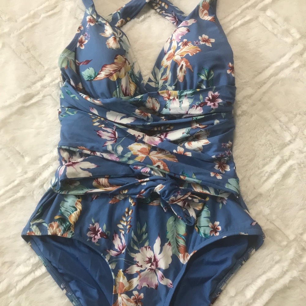 Jantzen Blue Floral One Piece Swimsuit
